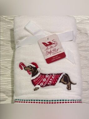 Sleigh Hill Trading Co. Embroidered Dachshund holiday  Hand Towels